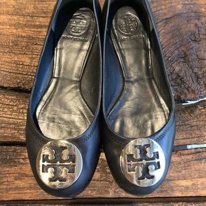 Black Tory Burch Flats with Gold Emblem